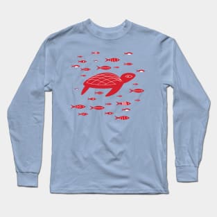 Red Turtle and Fish Swimming Underwater Sea Long Sleeve T-Shirt